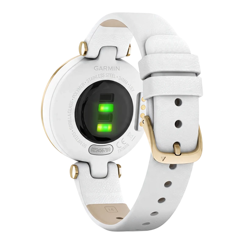 Garmin Lily светло-золотистый безель, белый корпус, кожаный ремешок