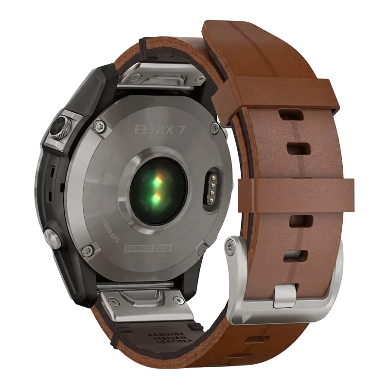 Garmin Fenix 7 Sapphire Solar титановый серый с коричневым кожаным ремешком