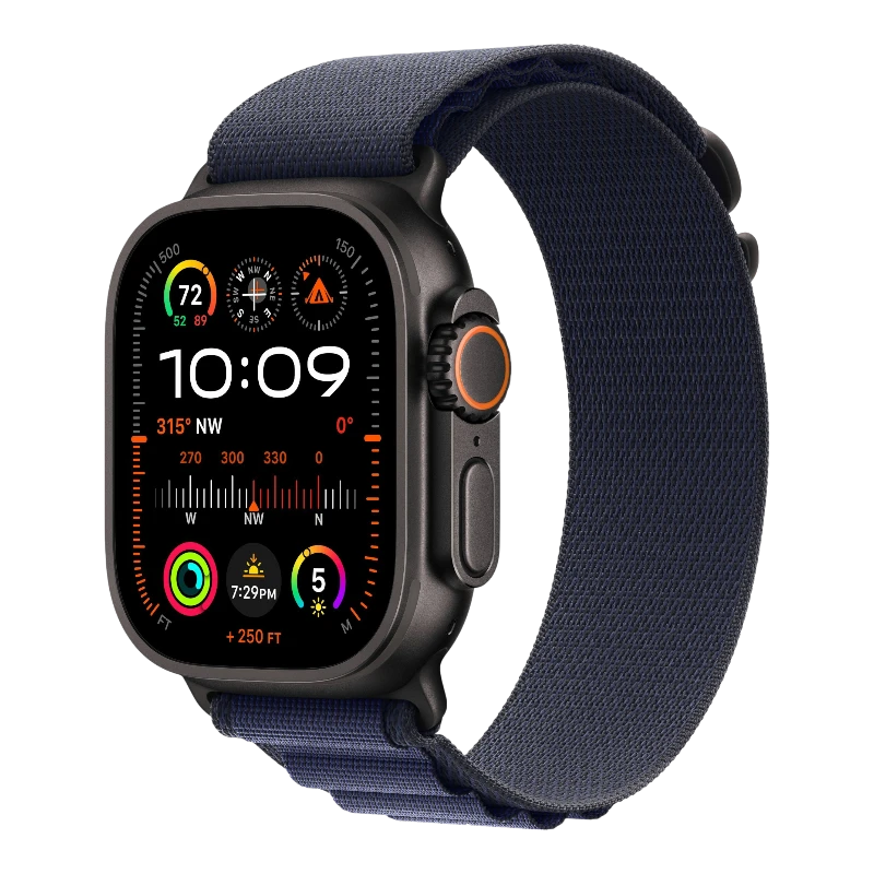 Apple Watch Ultra 2, 49 мм, корпус из титана, ремешок Trail синего цвета