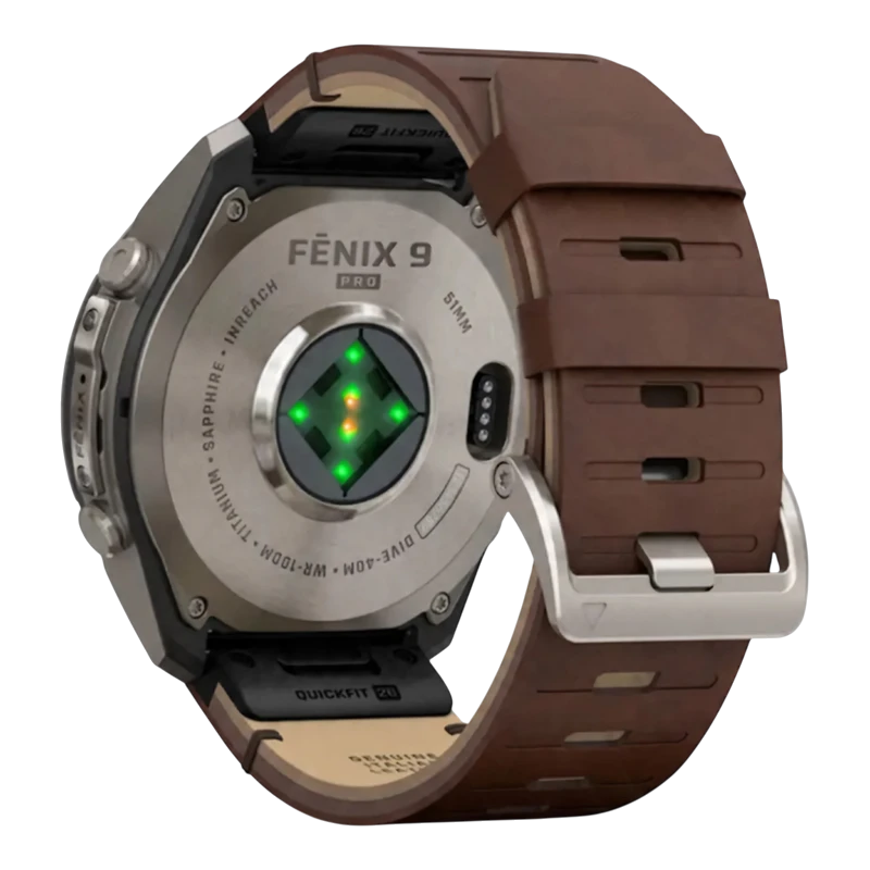 Garmin Fenix 9 PRO INREACH 51 мм AMOLED, Sapphire Titanium with Walnut Leather Band