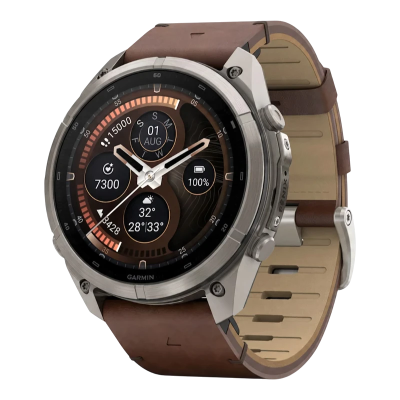 Garmin Fenix 9 PRO INREACH 51 мм AMOLED, Sapphire Titanium with Walnut Leather Band
