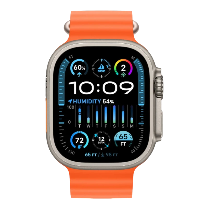 Apple Watch Ultra 2, 49 мм, корпус из титана, ремешок Ocean оранжевого цвета