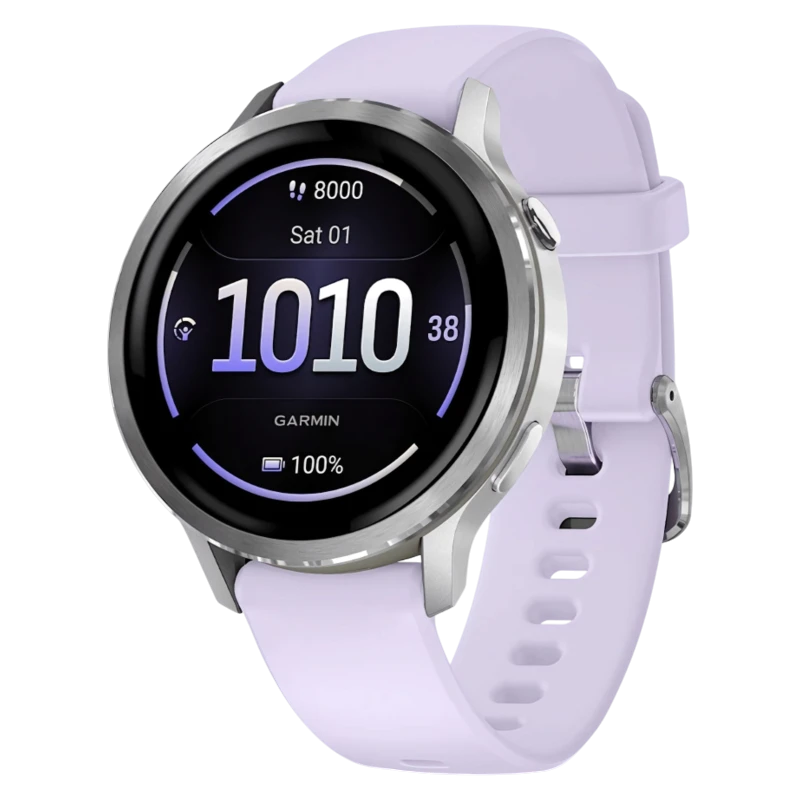 Garmin Venu 4 – 41мм Silver with Periwinkle Silicone band
