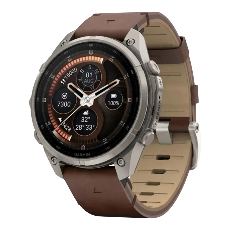 Garmin Fenix 9 PRO INREACH 47 мм AMOLED, Sapphire Titanium with Walnut Leather Band