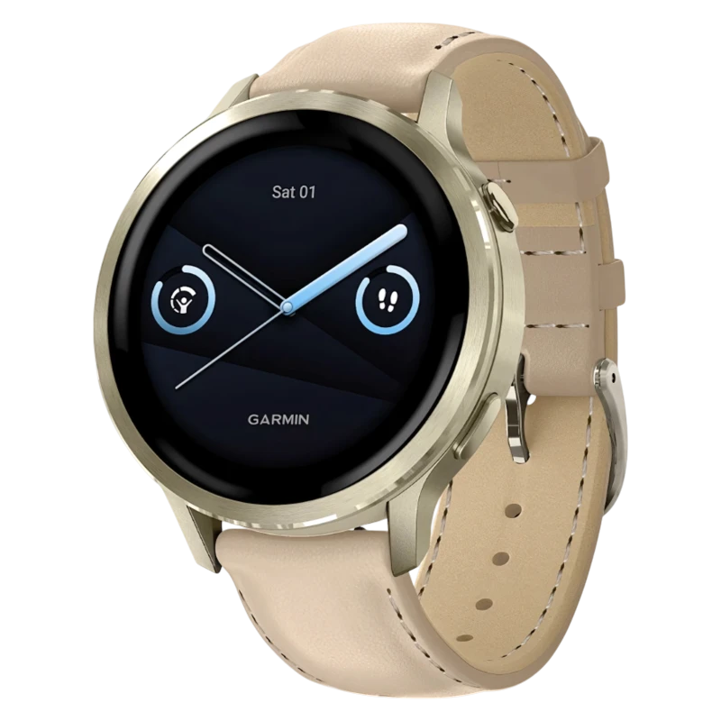 Garmin Venu 4 – 41мм Lunar Gold with Bone Silicone Band and Light Sand Leather Band