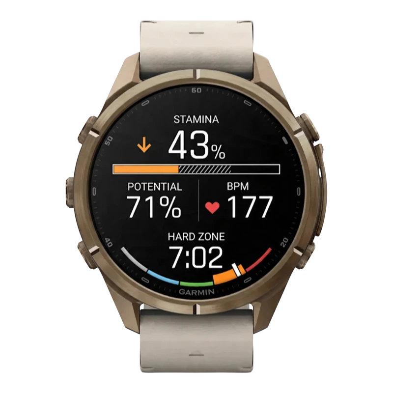 Garmin Fenix 9 PRO INREACH 43 мм AMOLED, Sapphire Autumn Gold Titanium with Bone Leather Band