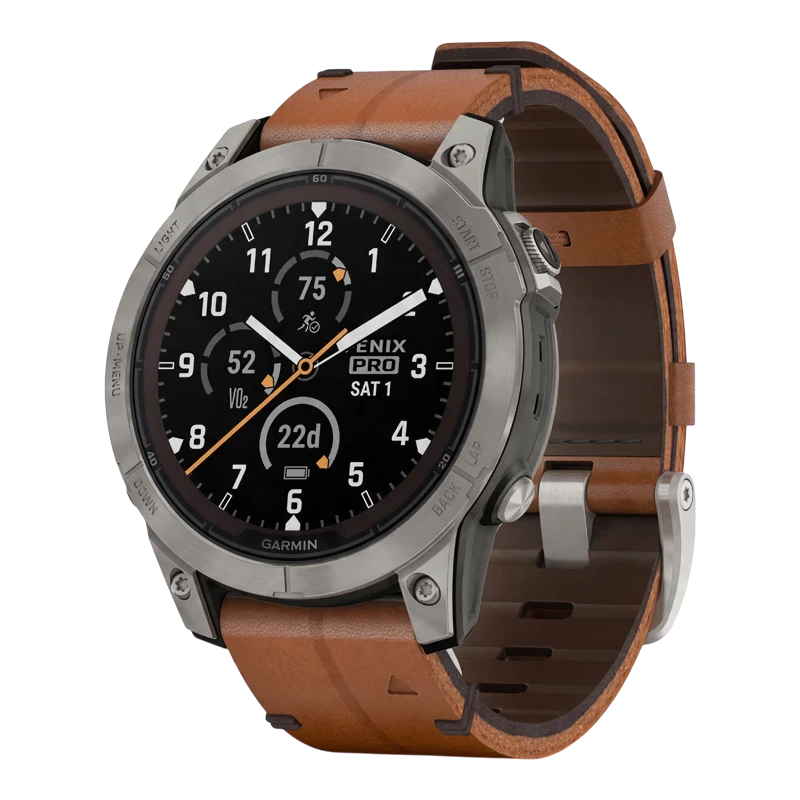 Garmin Fenix 7 Sapphire Solar титановый серый с коричневым кожаным ремешком