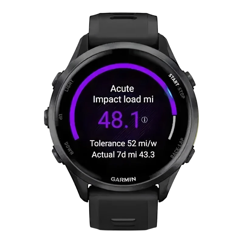 Garmin Forerunner 970 угольно-серый DLC Titanium с черным корпусом и черным/прозрачным белым ремешком