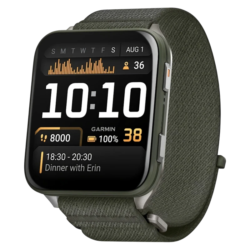 Garmin Venu X1 темно зеленый с титановой задней крышкой и зеленым нейлоновым ремешком