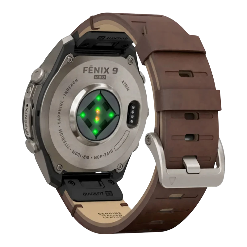 Garmin Fenix 9 PRO INREACH 47 мм AMOLED, Sapphire Titanium with Walnut Leather Band